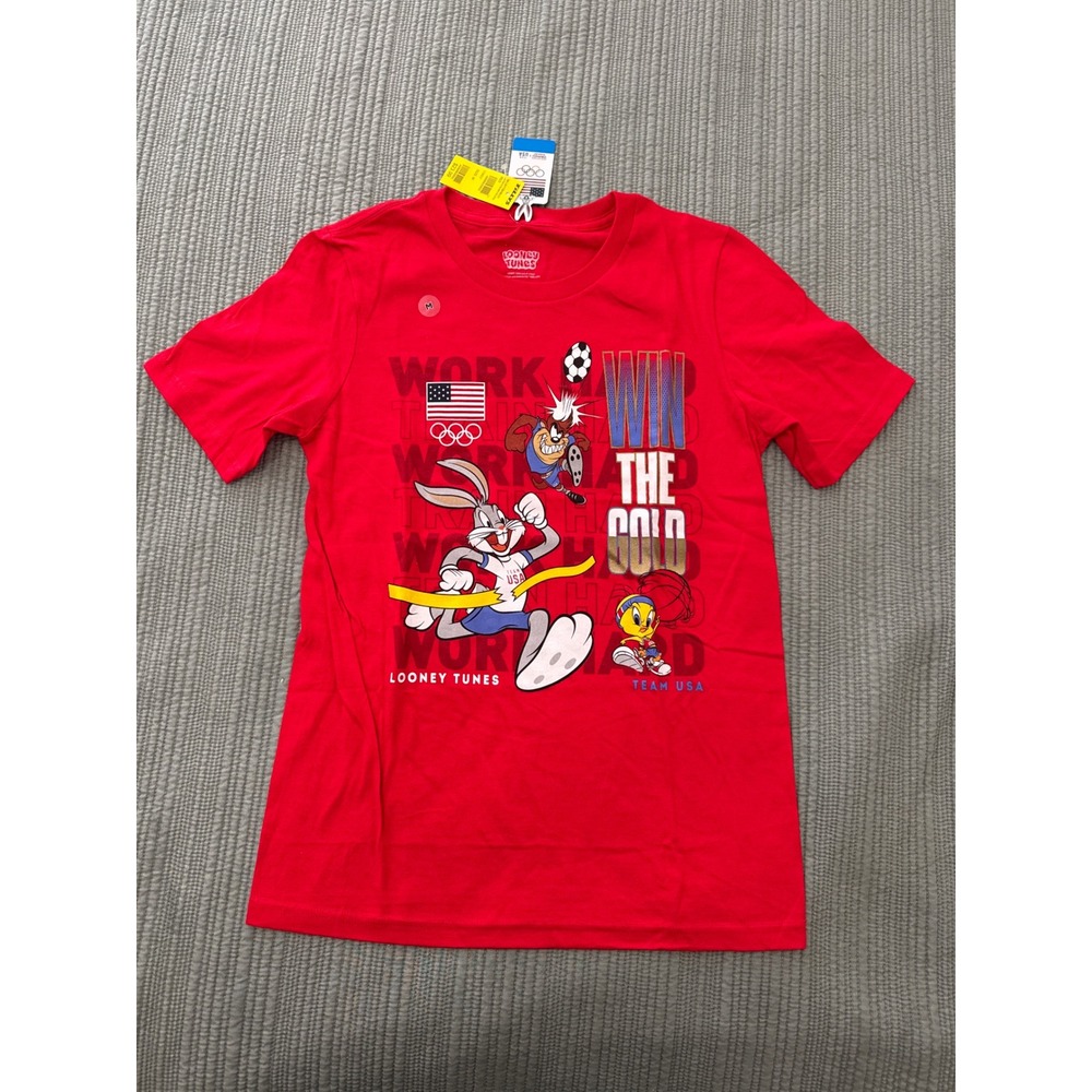 Looney Tunes Bugs Bunny Team USA Olympics Red Graphic T-Shirt Kids - Picture 1 of 4